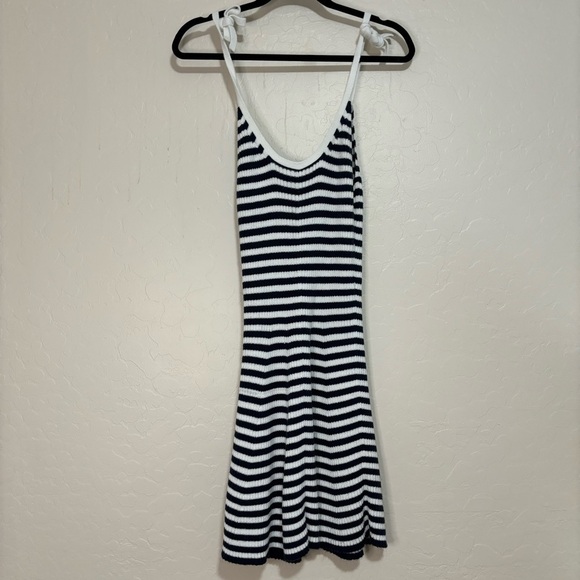 Aerie Blue and White Striped Knit Tie Strap Fit and Flare Tank Mini Dress Size M - Picture 8 of 14